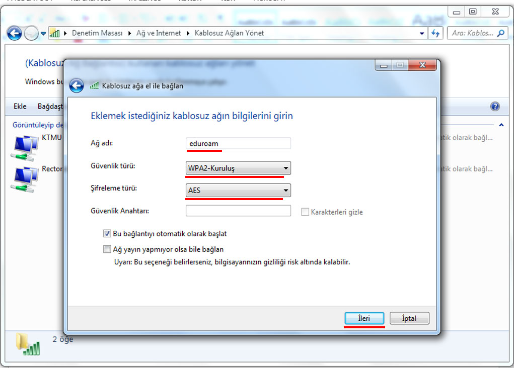 Ağ bilgilerini girin