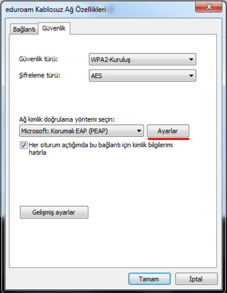 Güvenlik ayarlarına geçin