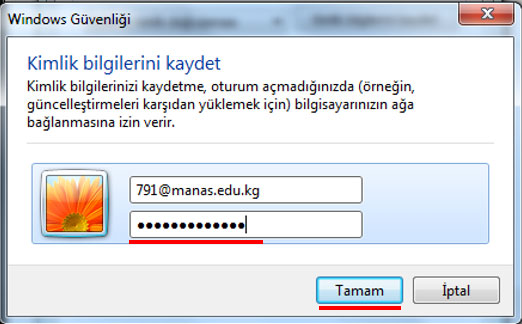 Kullanıcı bilgilerini girin