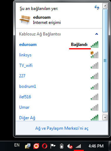 Eduroam bağlantısını test edin